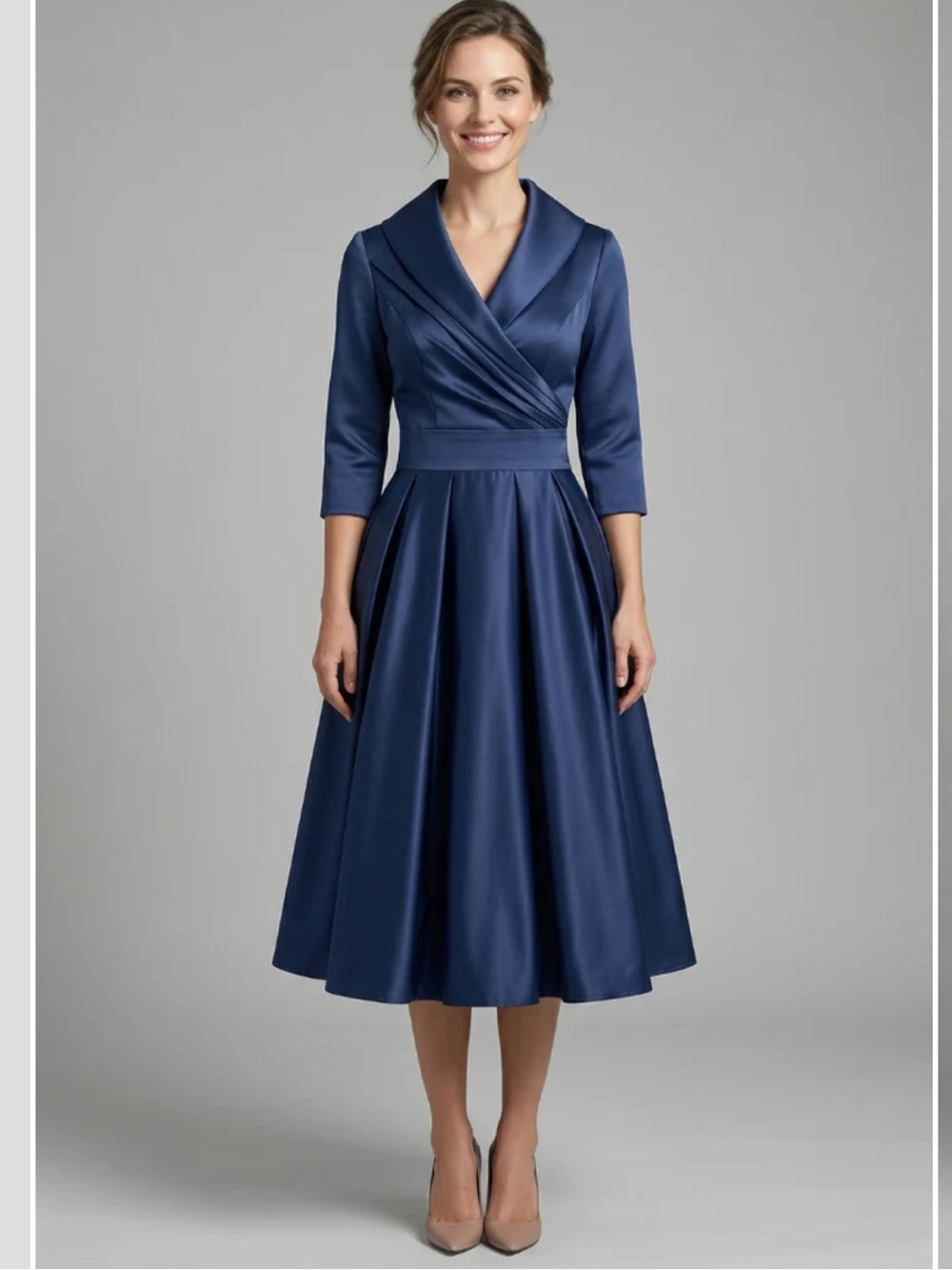 Mooyius Women’s Midi Dress with Wrap Neck and Pleated Skirt large NWT